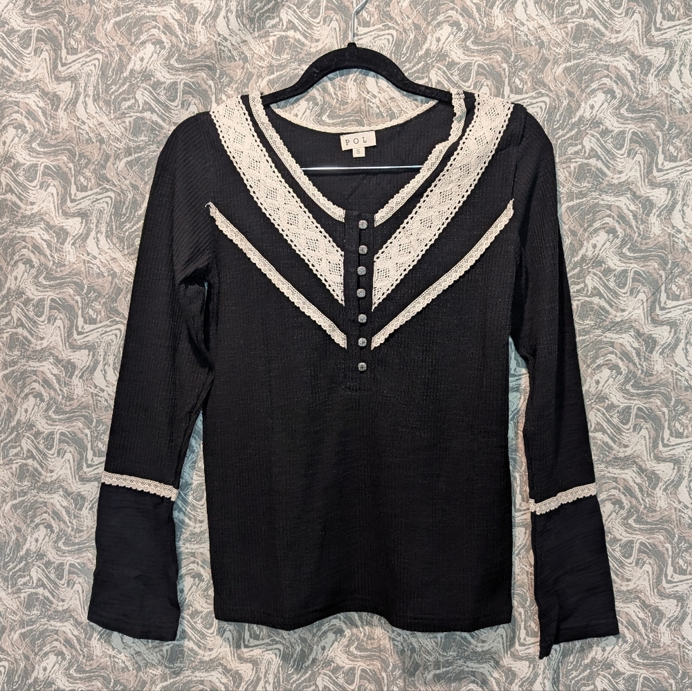 NEW POL Henley Crochet Lace Top Size Small